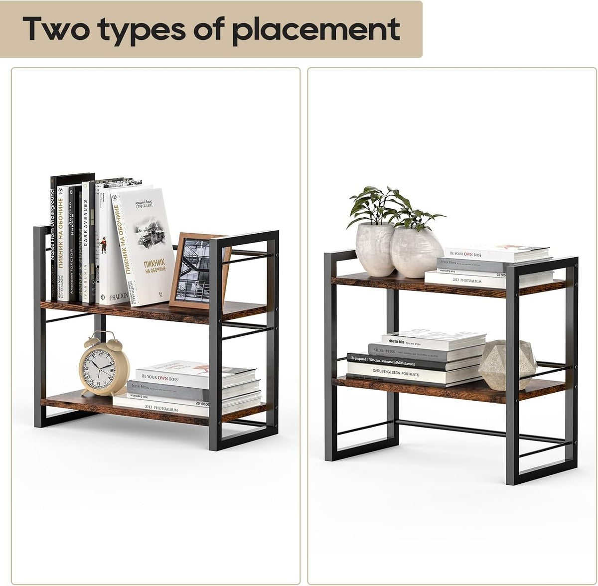 Office Desk Shelf Organizer, Wood Desktop Bookshelf Supplies Storage Rack, Sh...