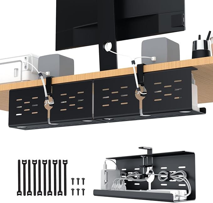 KEEGH 16" Under Desk Cable Management Tray, 2 Pack Desk Cord Organizer Upgrade by KEEGH
