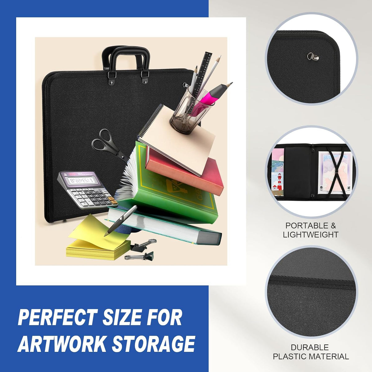 19" x 14" art portfolio tote bag with, side view