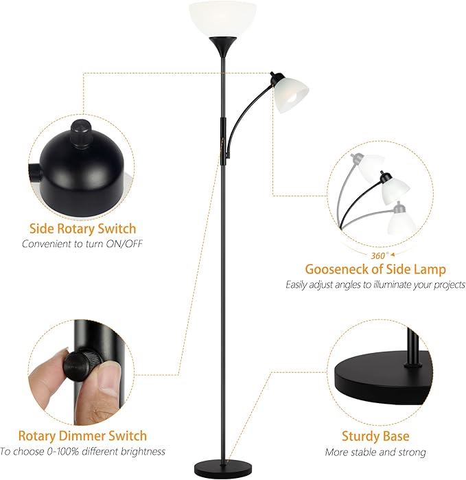 RISLG Floor Lamp, Dimmable Standing lamp, Stepless Dimming Brightness, Included - Image 4