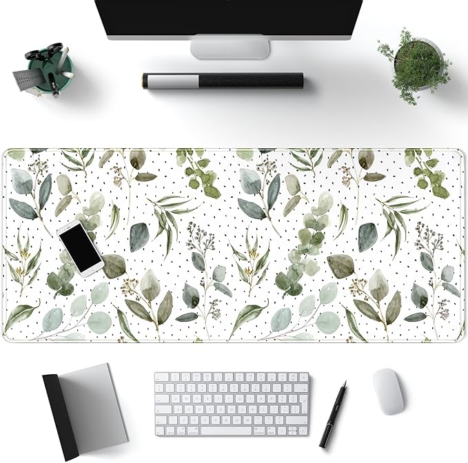 Green Mouse Pad Boho Desk Mat, Speckled Textured Greens Cool Aesthetical Mouse by Mechanical+Cattle