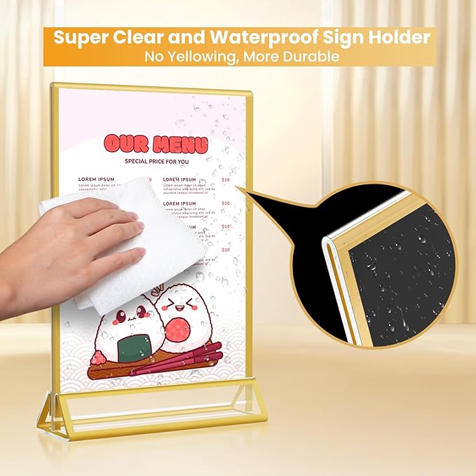 4x6 Gold Acrylic Sign Holder, 12 Pack Wedding Table Number Holder Stands - Image 4