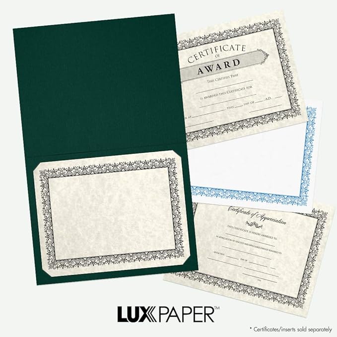 LUXPaper 9.5" x 12" Certificate Holders | Green Linen | 100lb. Cover | 25 Qty - Image 7