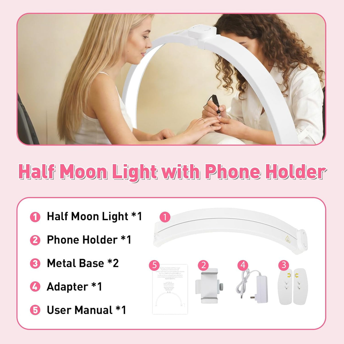 HITTI Super Large 29in Half Moon Light for Nail Desk, White