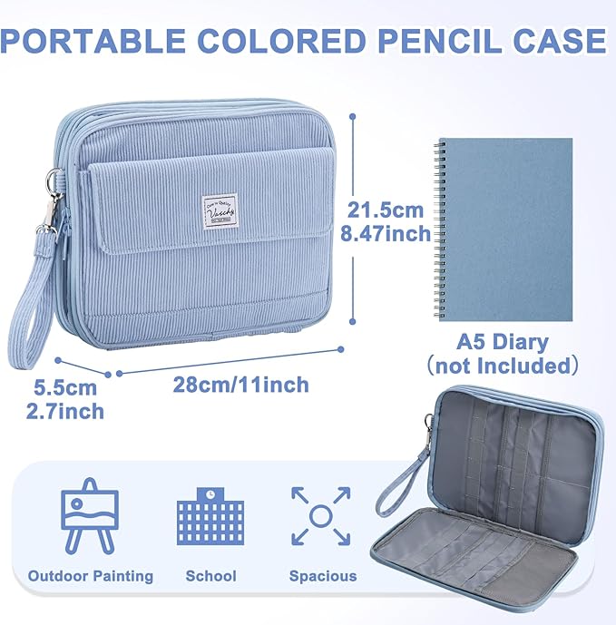 VASCHY Colored Pencil Case, Corduroy Large Pencil Pouch - Image 2