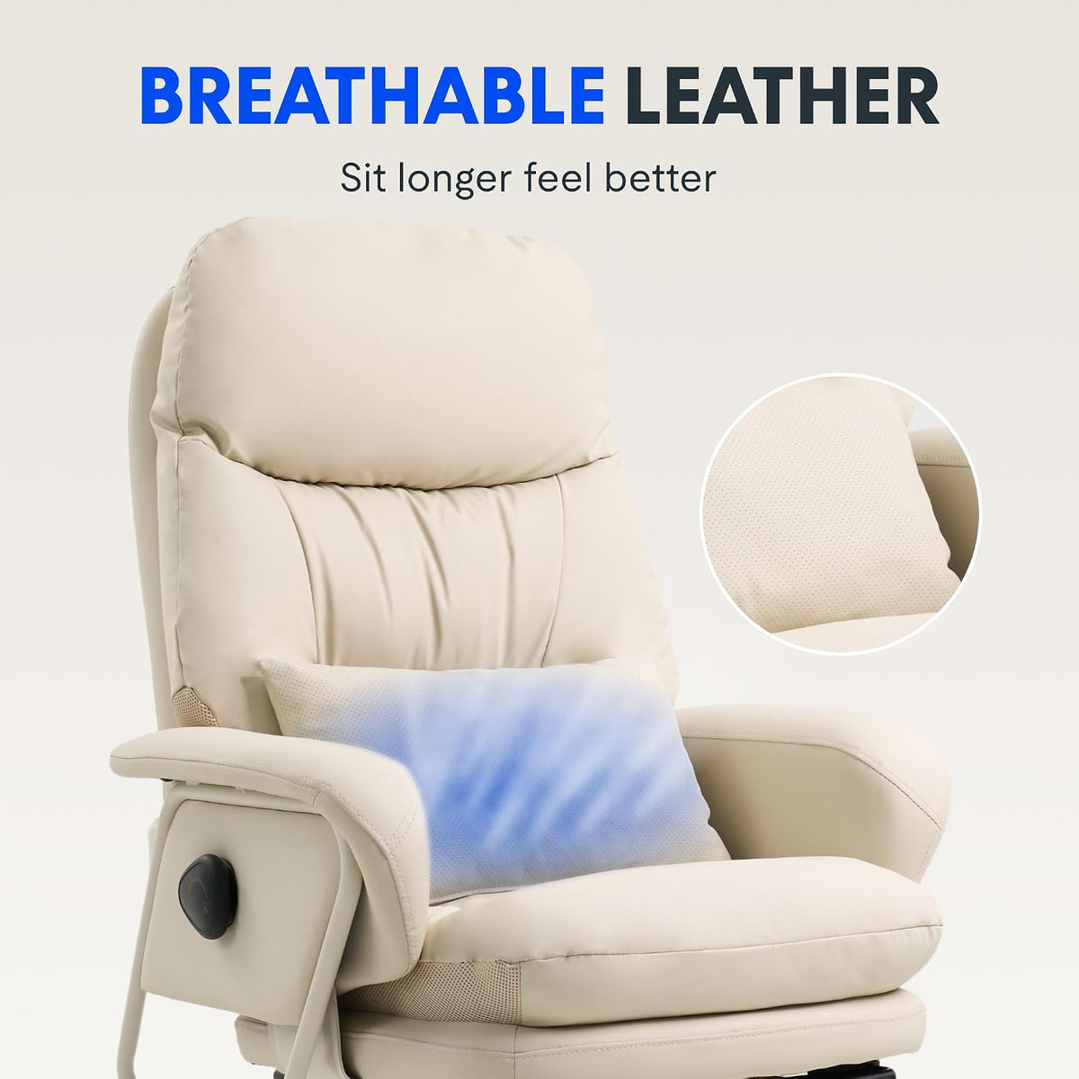 FLEXISPOT HC4 2-in-1 Chaise Lounge Chair Indoor, PU Leather, Beige White