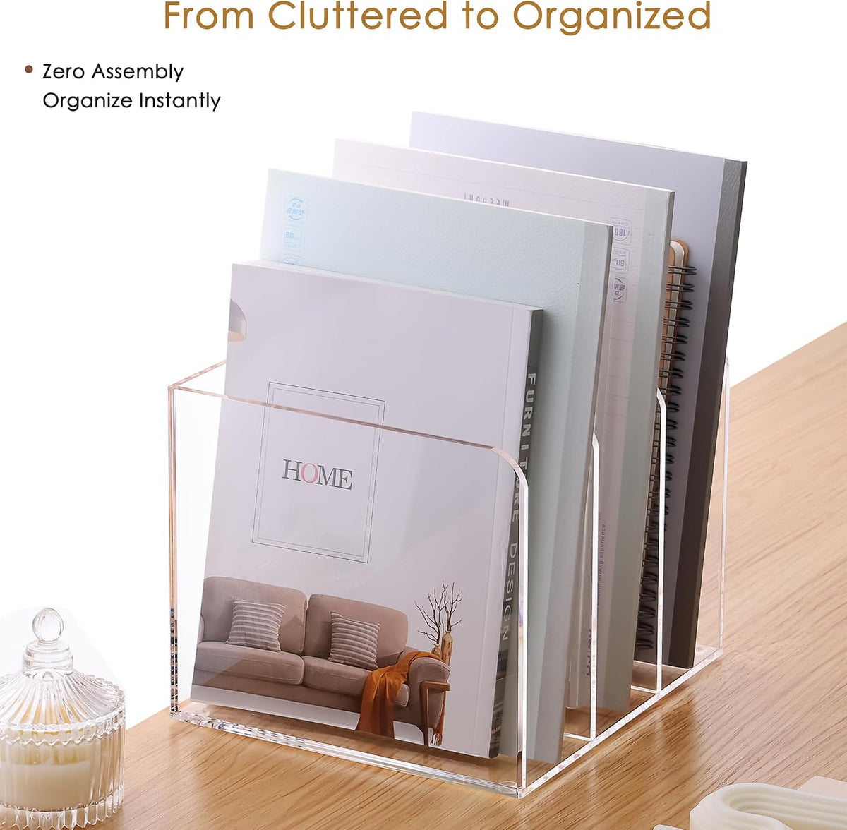 SANRUI Clear Acrylic Vertical Magazine File Organizer with 3-Slot, Clear