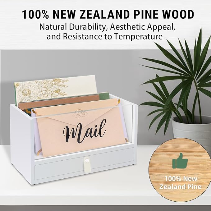 Two-Layer Solid Wooden Mail Storage Organizer Holder - Image 4