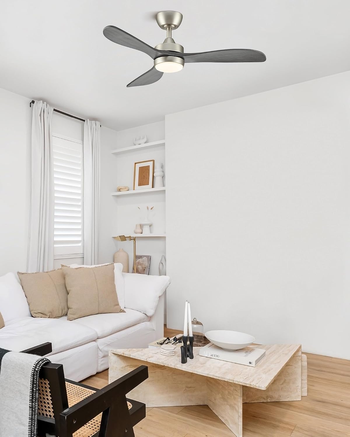 vonluce wood ceiling fan with lights 42 inch, front angle view