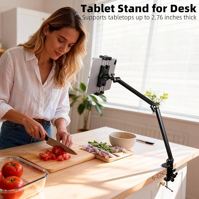 ZUZUXI iPad Desk Mount, Adjustable Foldable Tablet Aluminum Arm, 360° Rotation - Image 2