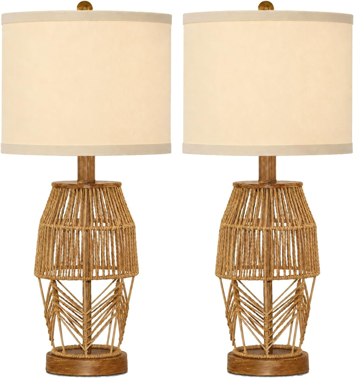 21.5 Inch Boho Table Lamps Set of 2, Rattan Wicker Bedside Lamps