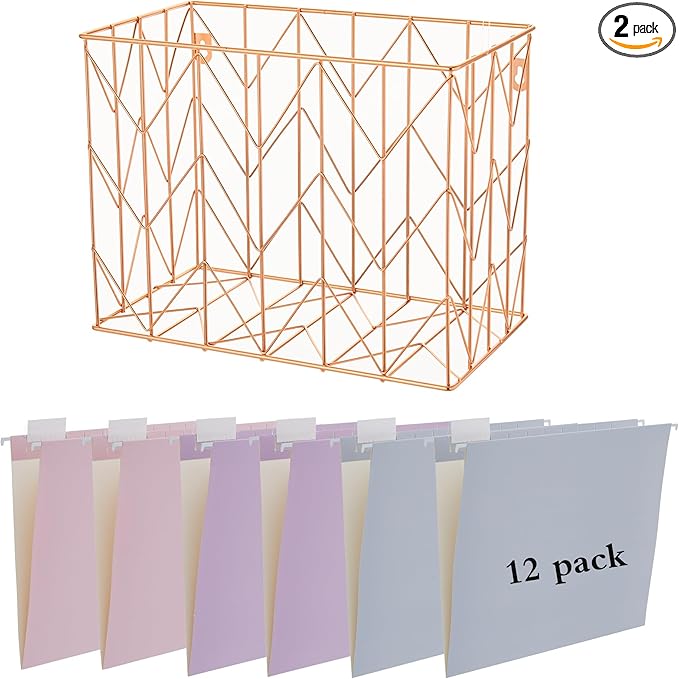 Fei Bi Hanging File Organizer, File Organizer, File Box, Rose Gold File Box by FeiBi