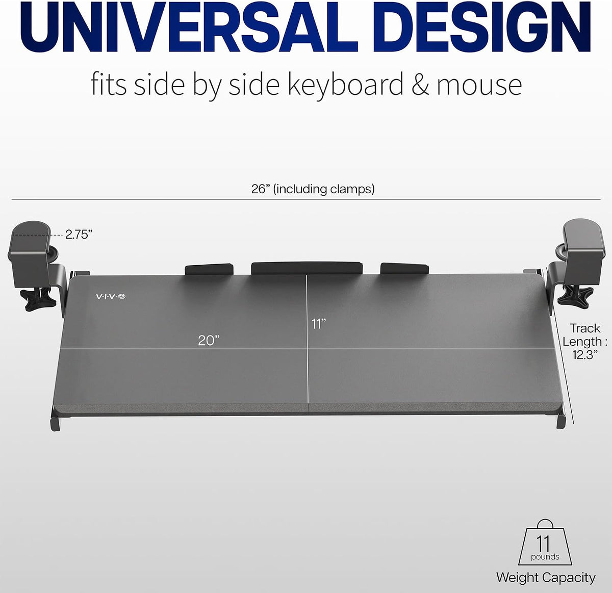 VIVO Dark Walnut Clamp-on 20 x 11 in Keyboard Tray, MOUNT-KB05ES-D
