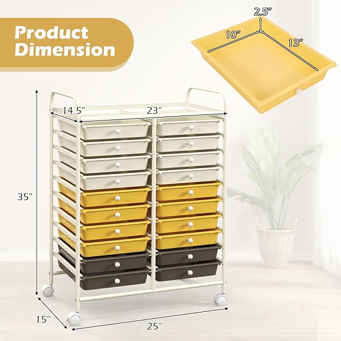 Happygrill 20-Drawer Organizer Cart Tools, Mobile Utility Storage Cart - Image 3
