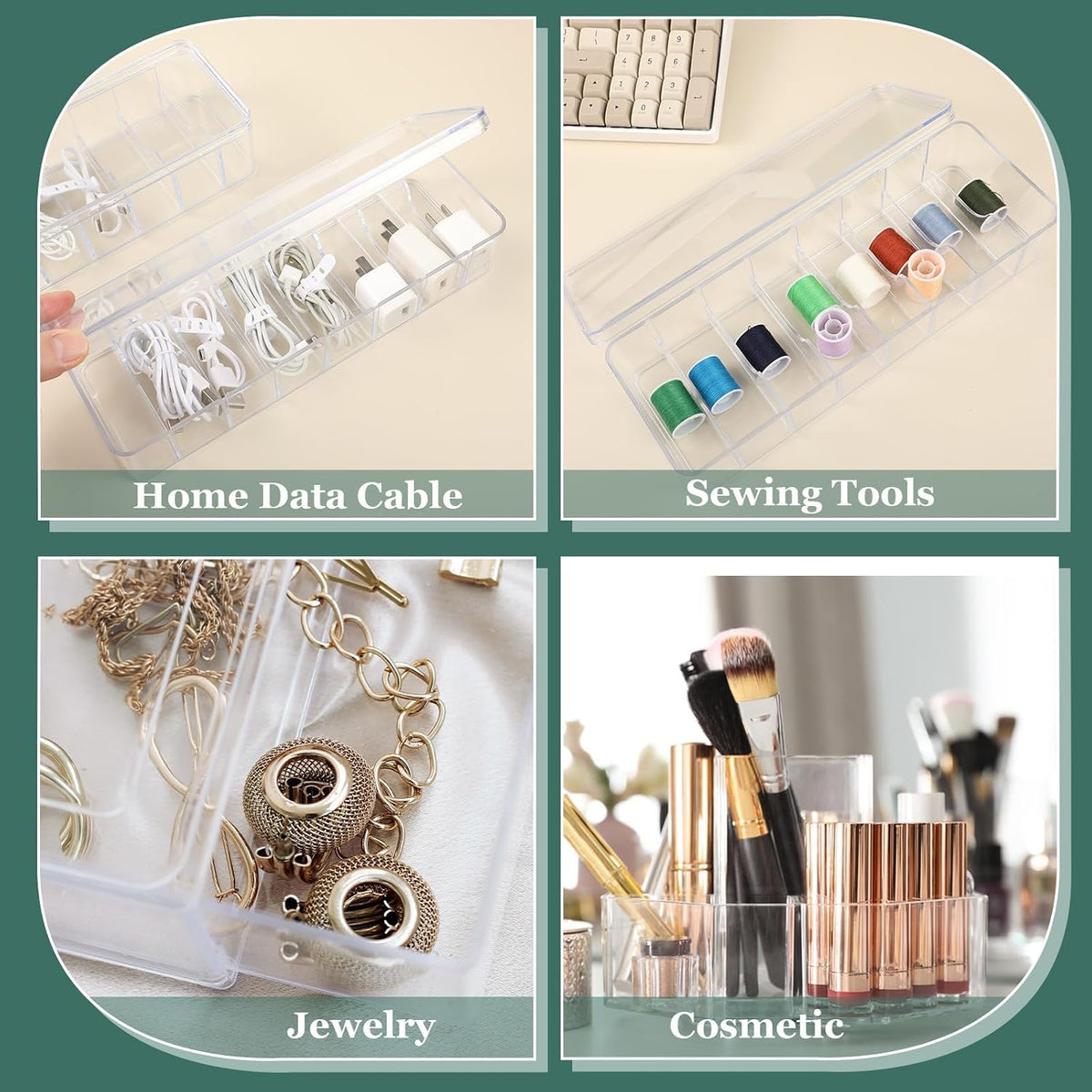 ProSuites Cable Organizer Box with Lid, 5 Pcs Clear Cord Storage Organizer wi...