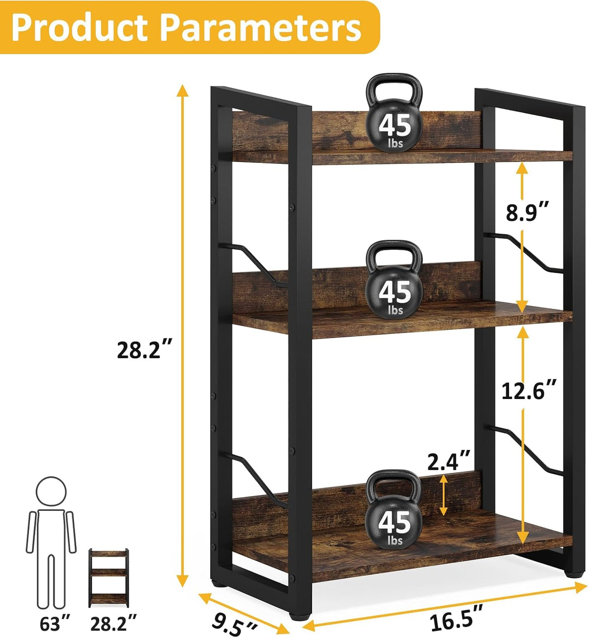 Hosfais 3-Tier Small Bookshelf Bookcase with Edge Protection
