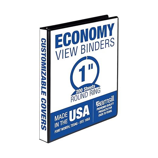 Samsill 1 Inch 3 Ring Binder, Made in USA, Economy Round Ring, 200 Sheet by Samsill