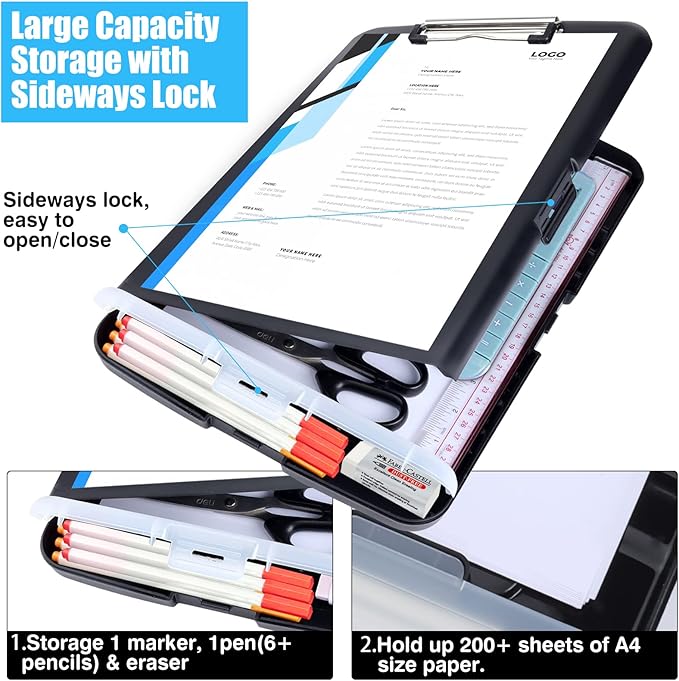 Black Clipboard with Storage Heavy Duty, TFDLCG zm Clip Boards 8.5x11 with Pen - Image 3