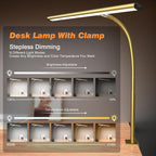 airlonv led desk lamp with clamp, 17" stepless shown in use