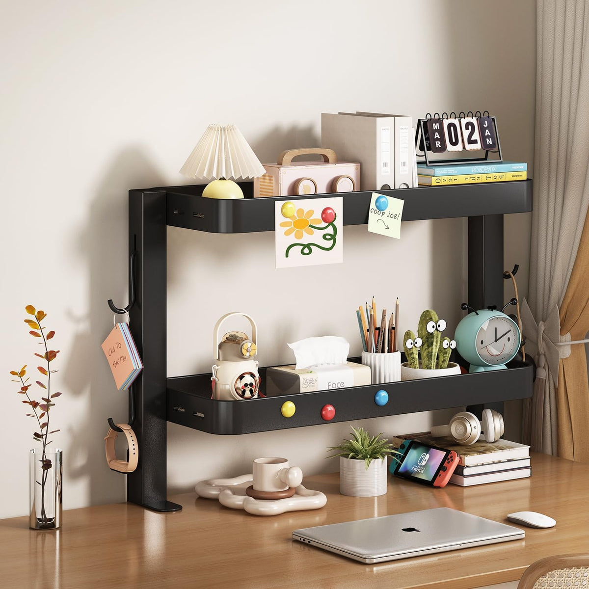 Clamp-On Desk Shelf Organizer, 2-Tier Metal Side Desktop Shelves