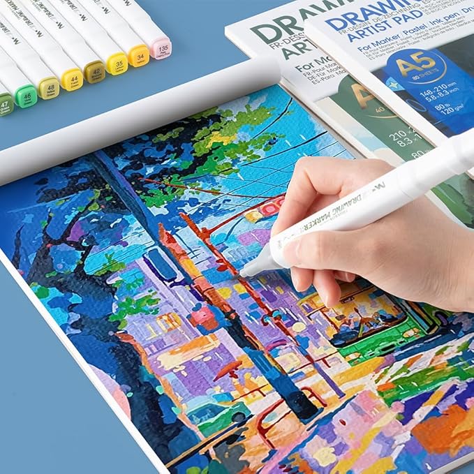 TRANSON Artist Mix Media Sketchbook Marker Pad, 5.8”x8.3” 80 Sheets A5 Art - Image 7