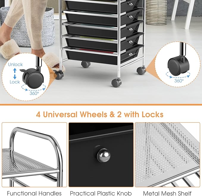 GLACER 10 Drawers Rolling Cart, Storage Cart - Image 4