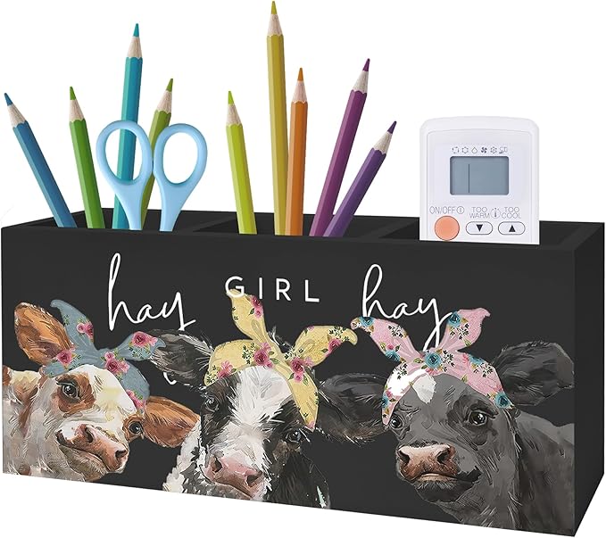 Exqcom Hay Girl Hay Cow Makeup Brush Toothbrush Holder, Pen Pencil Holder by Exqcom