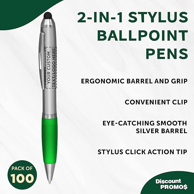DISCOUNT PROMOS Custom Stylus Ballpoint Pens Set of 100, Personalized Bulk Pack - Image 3