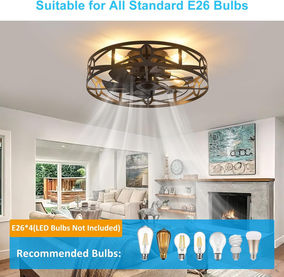 depuley flush mount ceiling fan: 20" caged ceiling on a desk or shelf