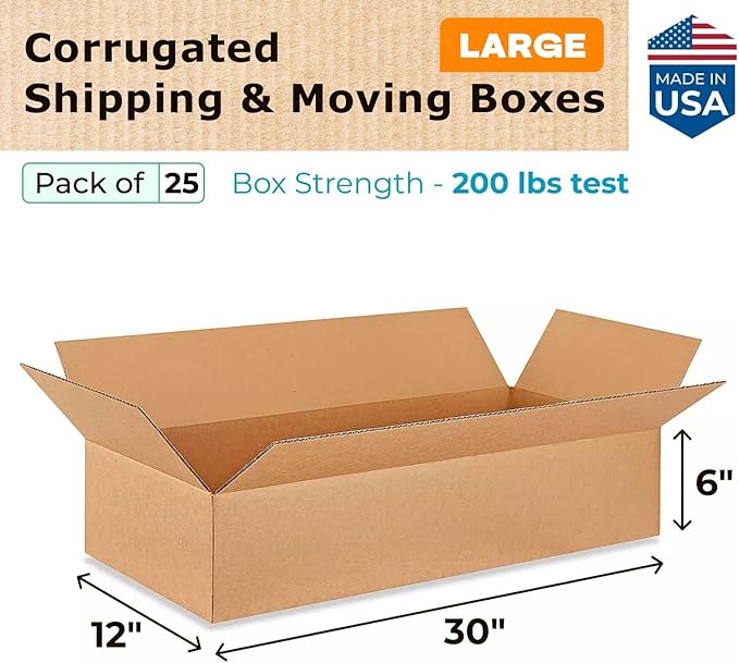 Large Shipping & Moving Boxes 30"L x 12"W x 6"H - Image 2