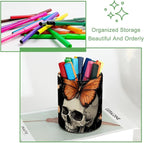 Leather Pen Holder for Desk, Butterfly Skull Pencil Cup Desktop Organizer - Image 3