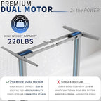 VIVO Heavy Duty Dual Motor Electric Sit Stand Desk Frame, 220 lbs Capacity up - Image 4