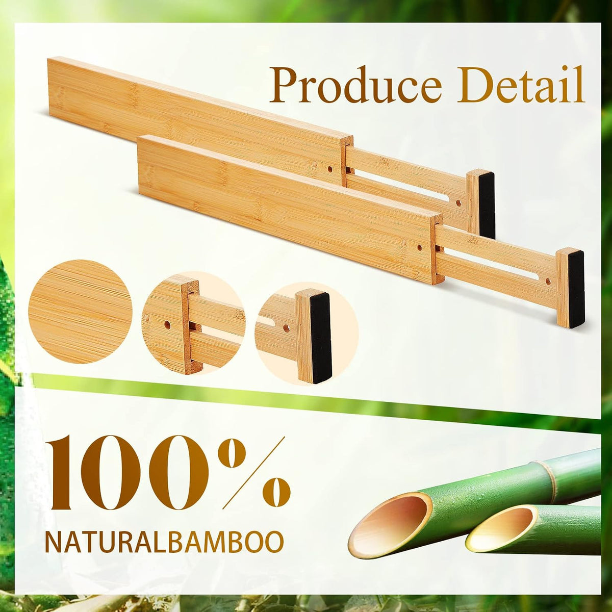 Sawysine 12 Pcs Bamboo Drawer Dividers Adjustable Drawer Organizers Spring Se...