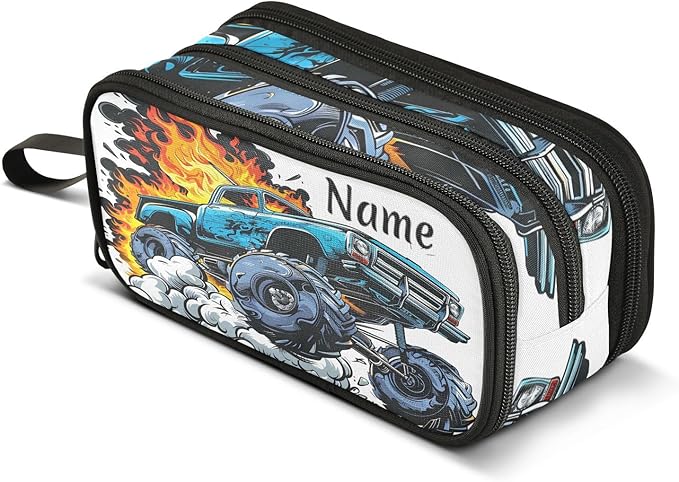 BOENLE Custom Truck Flame Pencil Case Box Boys Girls Personalized Name Large by BOENLE-WELCOMEYOURCOMING
