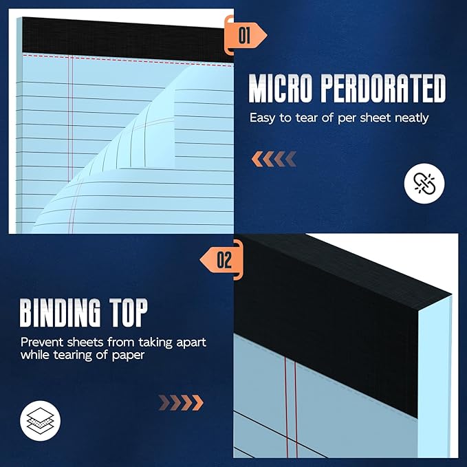 3 Pack Blue Legal Pads 8.5 x 11 Note Pads, Wide Ruled Notepads 8.5 x 11 Lined - Image 4