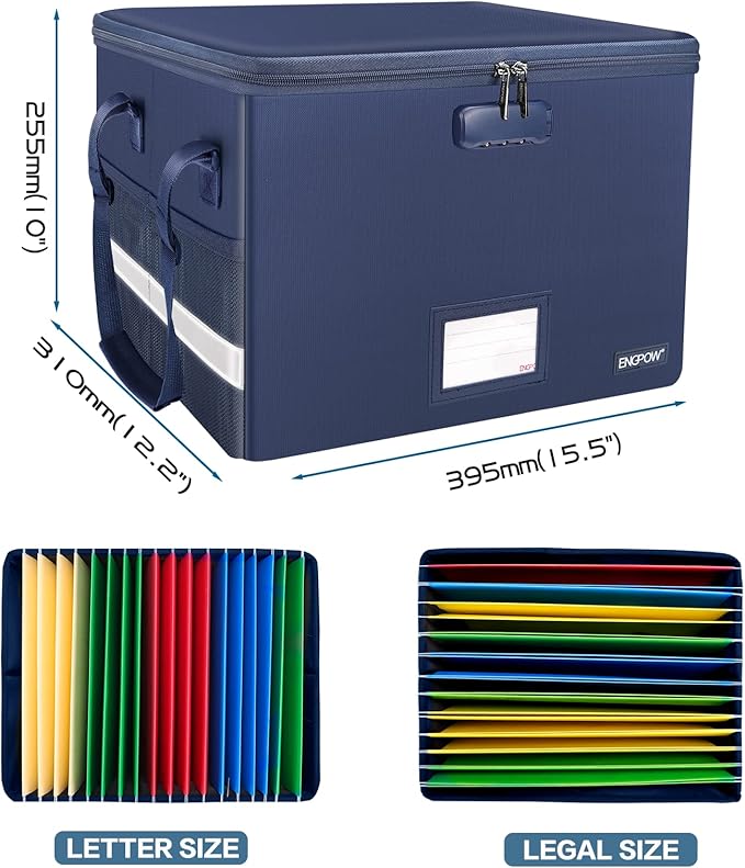 ENGPOW File Box with Lock, Fireproof Document Box with Zipper＆Pockets, - Image 5