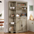 YITAHOME 67" Kitchen Hutch with Outlet, Shelves & Drawer, Antique Gray | Farmhouse Microwave Stand Buffet Coffee Bar for Living Room and Dining Room