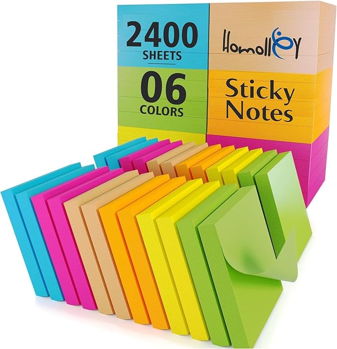 Sticky Notes 3x3 in 100 Sheets/Pad, Self-Sticky Note Pads, 6 Bright Colors by Homolley