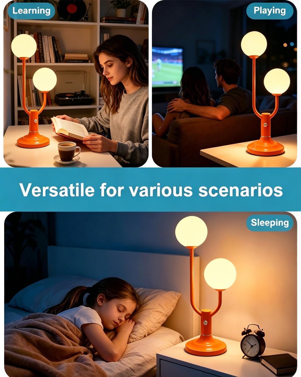 Lightdot Orange Table Lamp Dimmable Vintage Globe Lamp G9 2 Bulbs Included