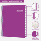 Monthly Planner 2027-2031, 5-Year Calendar Planner 2027-2031, Jan 2027 – Dec 2031, 8.5 x 11 In, Ruled Spread, Flexible Cover, Spiral Wirebound, Pocket, 60 Coated Monthly Tabs, Notes ＆ Habit Tracker, A4 Planner, Purple