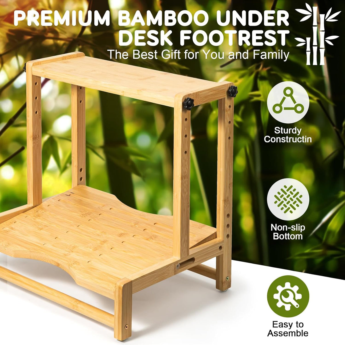 Adjustable Wooden Under Desk Footrest, Ergonomic Double Step Desk Foot Stool ...