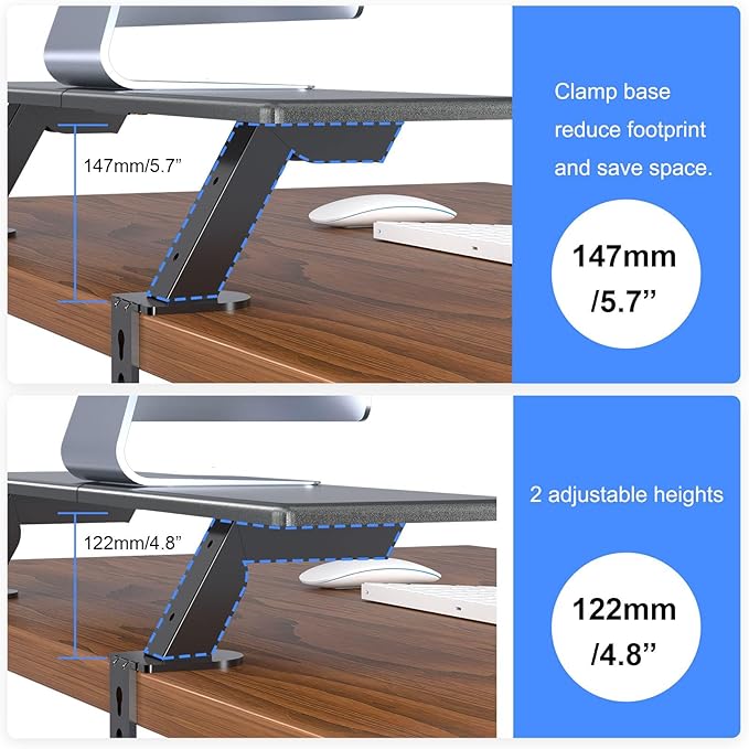 suptek Clamp-on 32 Inch Dual Monitor Desk Mount Riser Shelf Computer Stands - Image 3