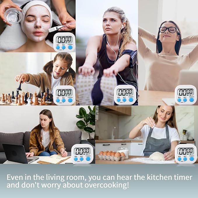 4 Pack White Digital Kitchen Timer Magnetic Digital Timer - Image 7