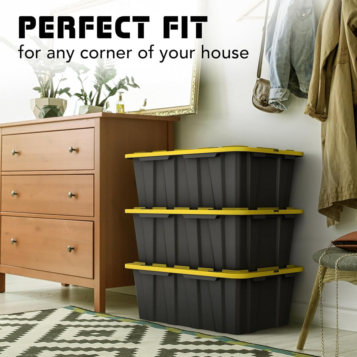 of 12 gallon medium black & yellow storage, package contents