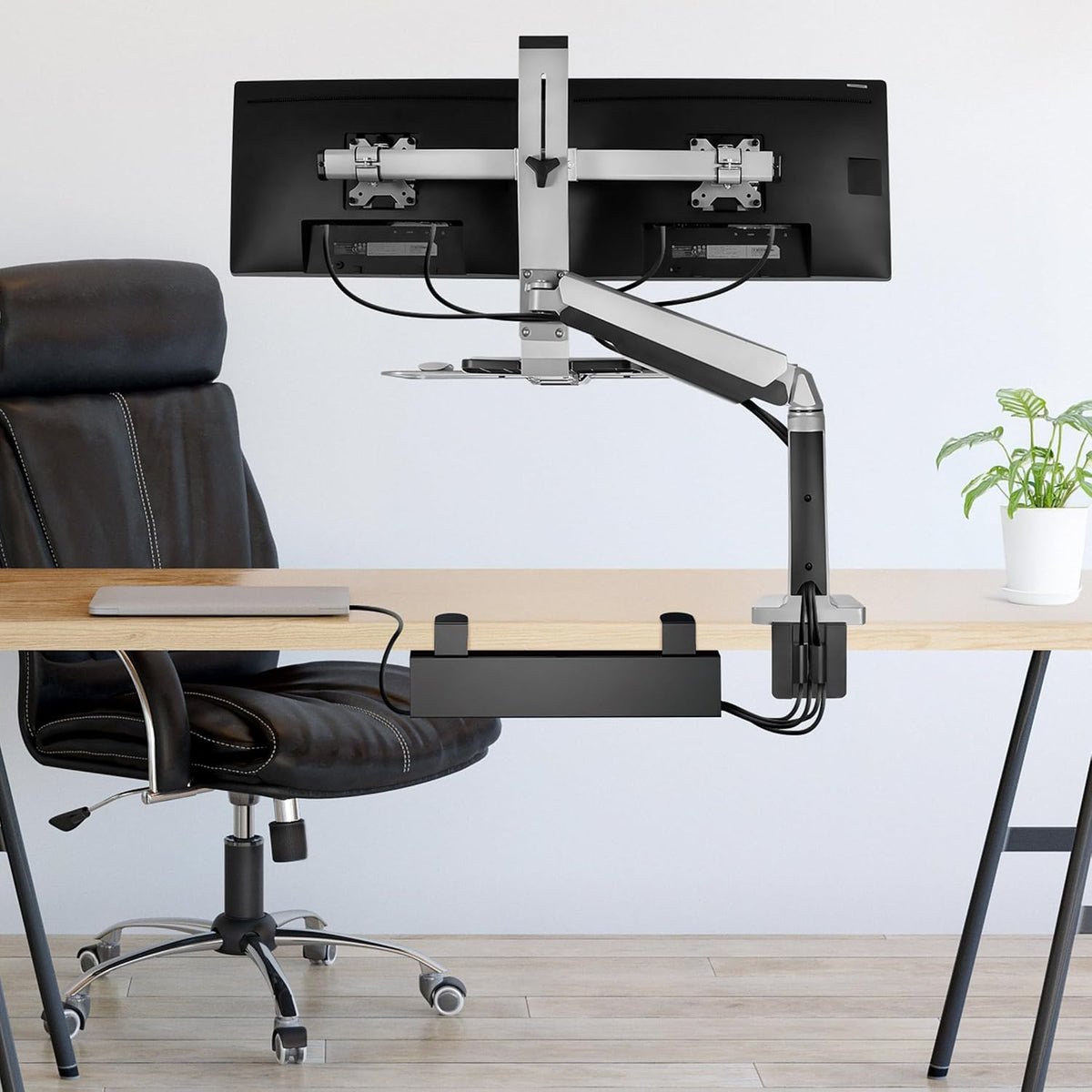 Mount-It! Under Desk Cable Management Tray – Clamp-On No-Drill Metal Cable Ma...
