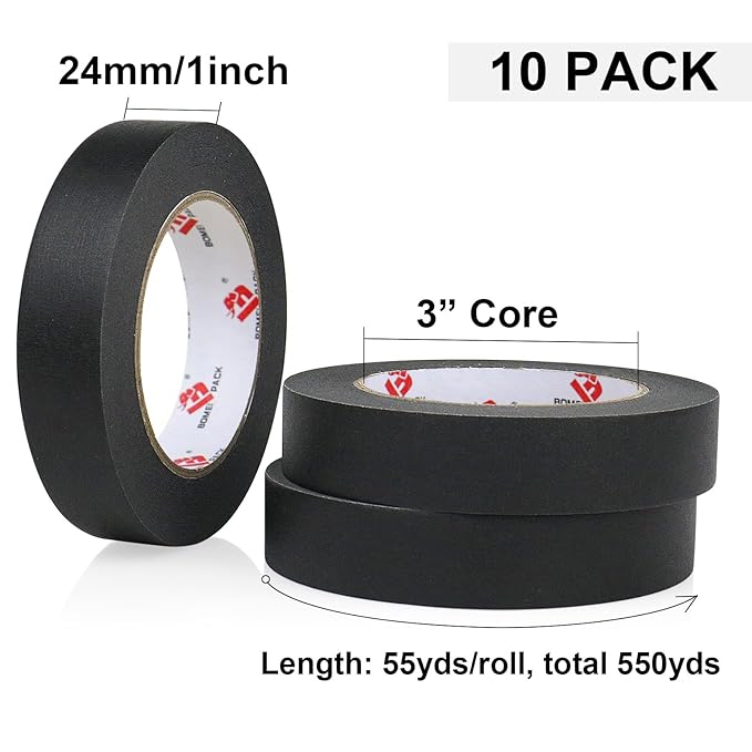 BOMEI PACK Black Painters Tape 1 Inch Bulk - Image 2