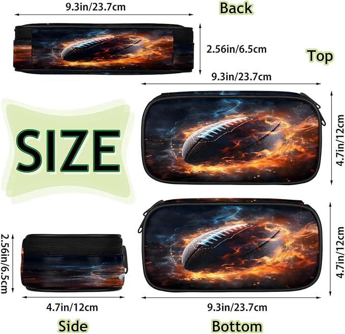 Pardick American Football Fire Pencil Case，Big Capacity Pencil Pouch Coin Pouch - Image 4
