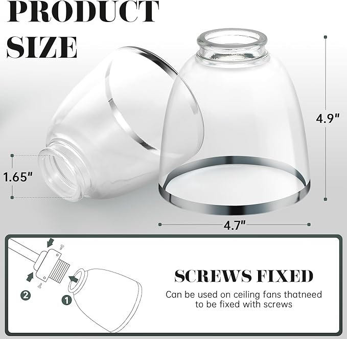 Eidonta 4 Pack Clear Glass Shade Replacements, Bell Shaped Glass Shade Covers - Image 3