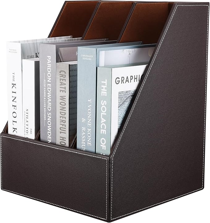 KINGFOM Desktop Wooden Leatherette Magazine File Holder-Organizer-3 Compartment by KingfomLeatherHomeOfficeDecor