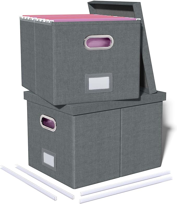 2 Pack File Storage Organizer, Filing Box, Portable File Box by Oterri